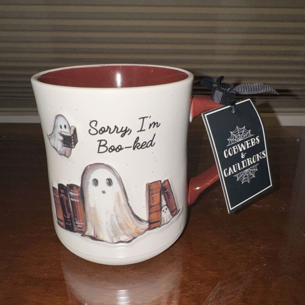 👻 Brand New Cobwebs & Cauldrons “Sorry, I’m Boo-ked” Ghost Halloween Mug 👻